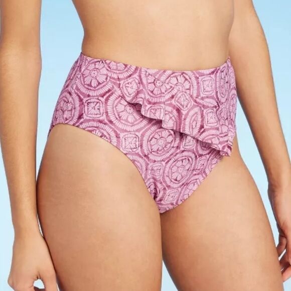 Shade & Shore Pink Ruffle Asymmetrical Bikini 2 Piece Summer Cute Set NWT - Picture 5 of 15